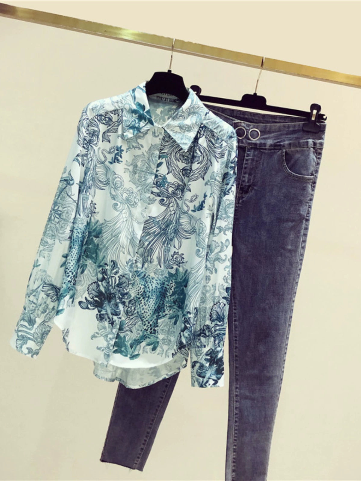 Fashion Floral Print Long Sleeve Loose Satin Silk Shirt