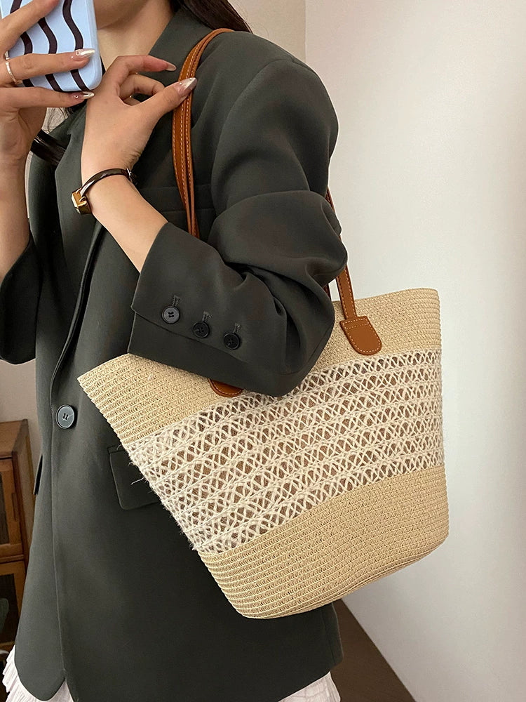 Women's French Shoulder Bag Work Clothing Straw Woven Bag