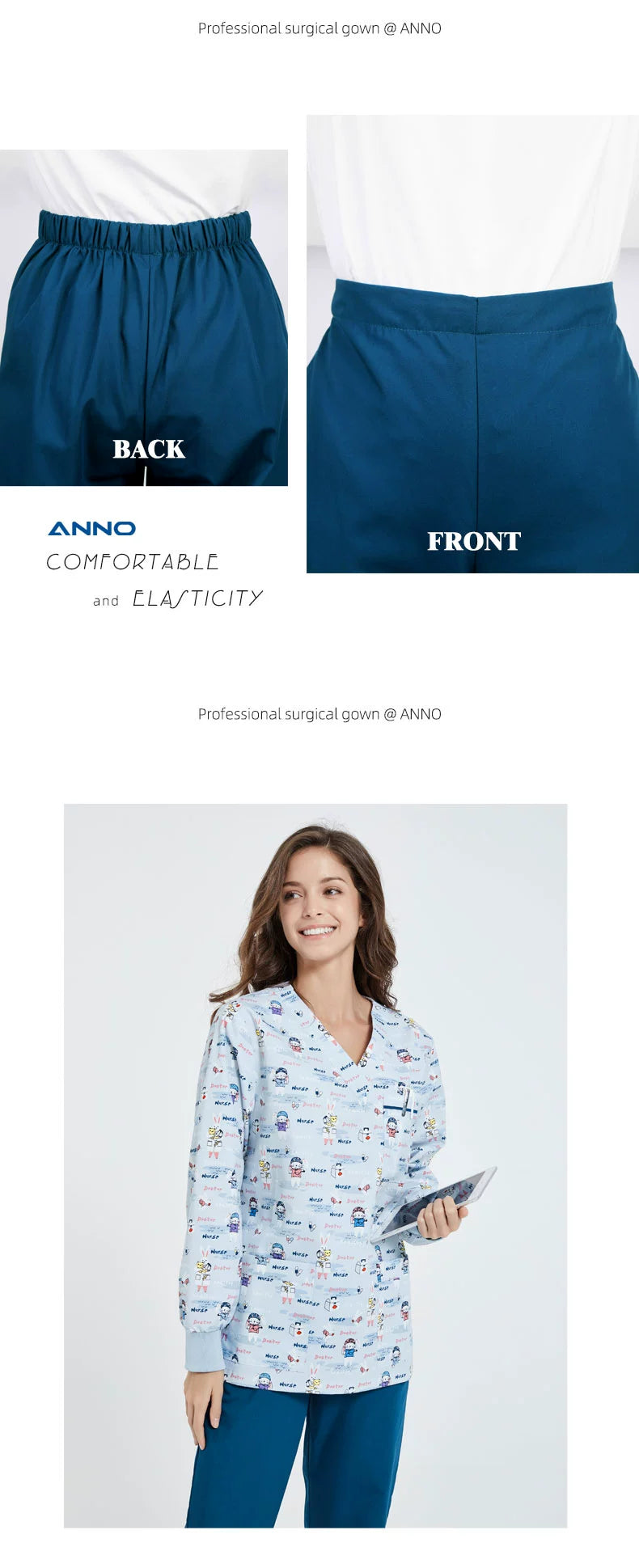 Annuo Printed Nurse Doctor's Pediatric Comfortable Work Clothes