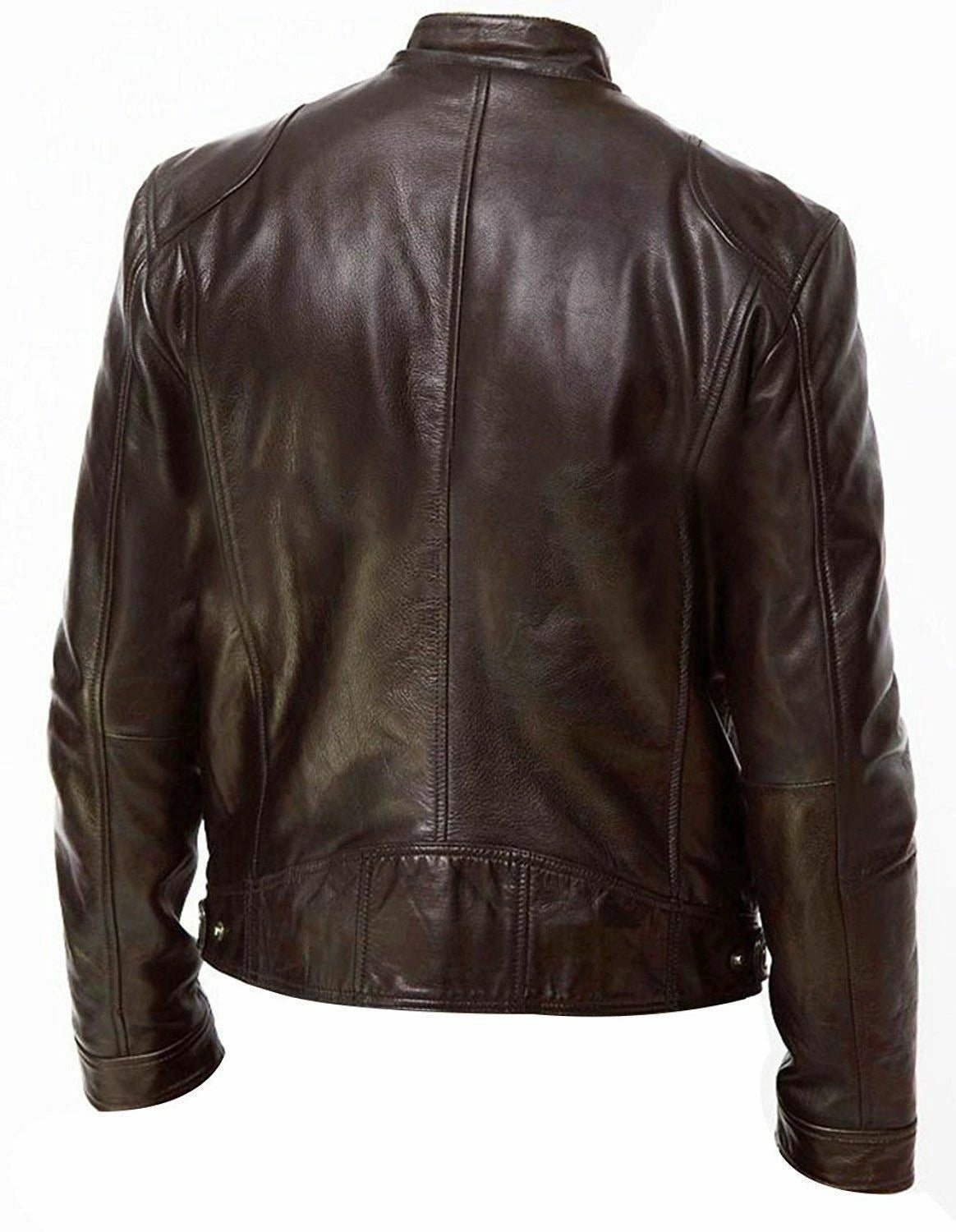 Plus Size 2024 Men's Stand-up Collar Slim Fit Leather Jacket Zipper Pocket Decorative PU Leather Coat Motorcycle Clothing Py31 Tep55