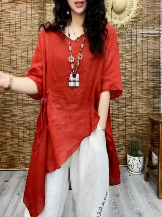 Women's Clothing Retro Cotton and Linen Ethnic Style Loose Shirt Top