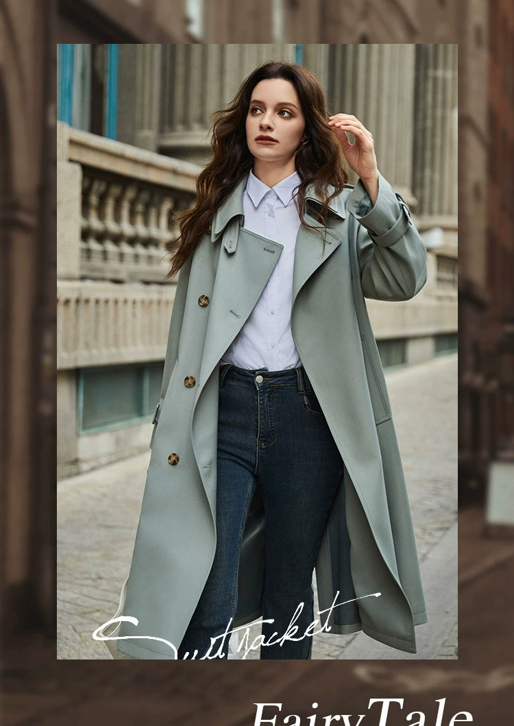 Detachable Double Collar Extended Trench Coat Retro British Style Coat 2024 Spring & Fall New Arrival