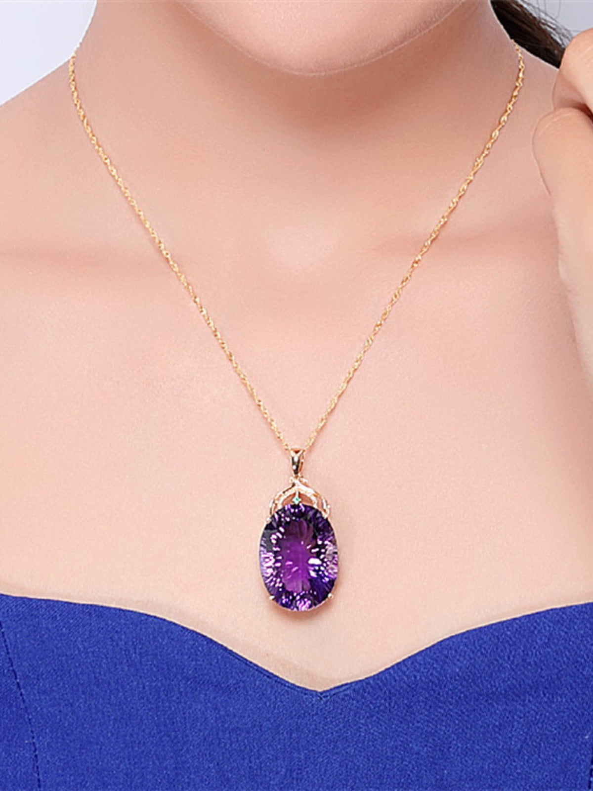 Korean Style 18K Gold Lvzuan Amethyst Cutting Female Pendant