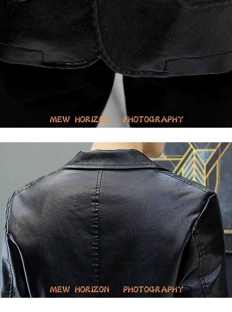 Men's Casual Business Motorcycle Leather Suit Jacket