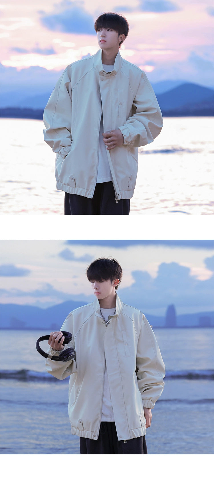 Cleanfit White PU Leather Coat Male 2023 Early Autumn New Arrival Hiphop High Street Pilot Parka Jacket