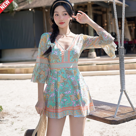 Dress Style Boxer plus Size Slightly Oversized Girls Female Summer Conservative Half Sleeve Sexy Slim Cover Belly Ethnic Style Hot Spring Vacation