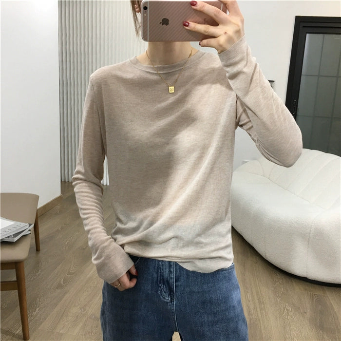 Simple Solid Color Long Sleeve Lightweight T-shirt