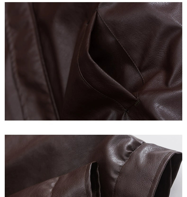 Retro Brown Cotton-Padded Coat for Men and Women Jacket Outwear Leather Coat