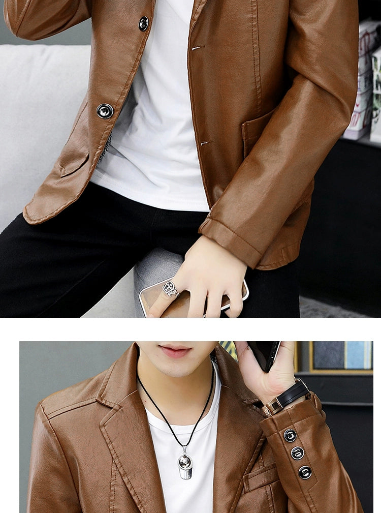 Men's Casual Business Motorcycle Leather Suit Jacket