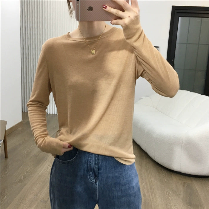 Simple Solid Color Long Sleeve Lightweight T-shirt