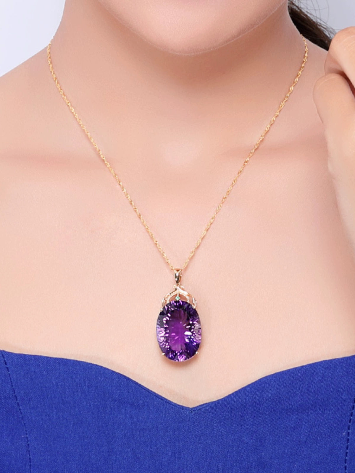 Korean Style 18K Gold Lvzuan Amethyst Cutting Female Pendant