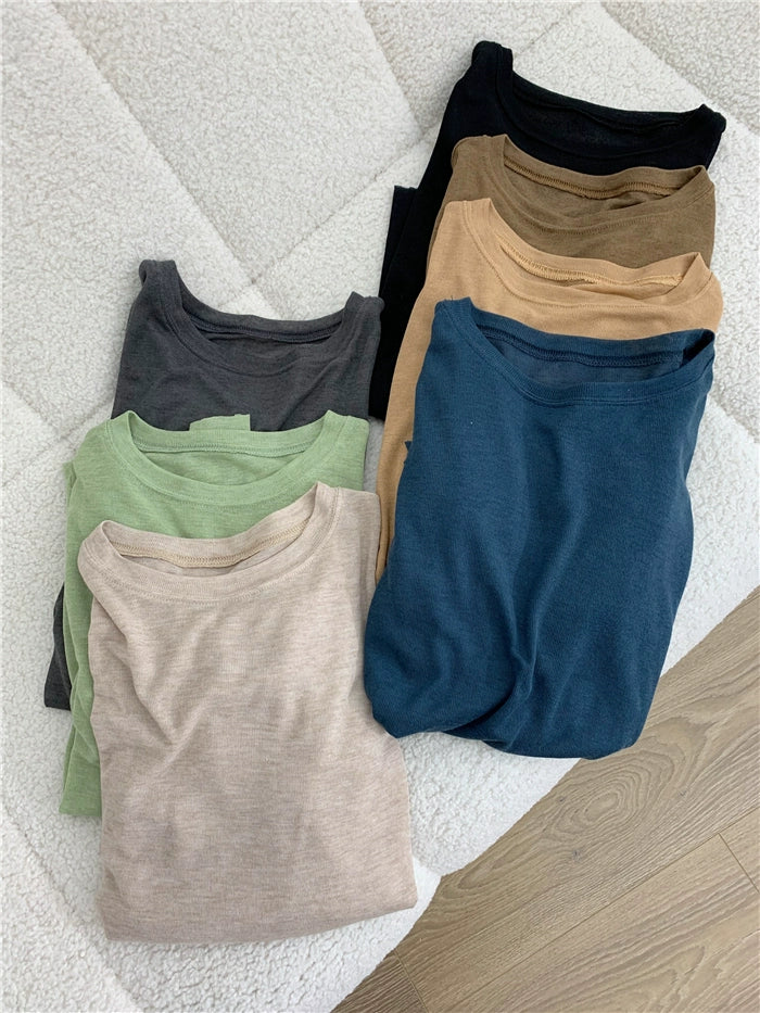 Simple Solid Color Long Sleeve Lightweight T-shirt