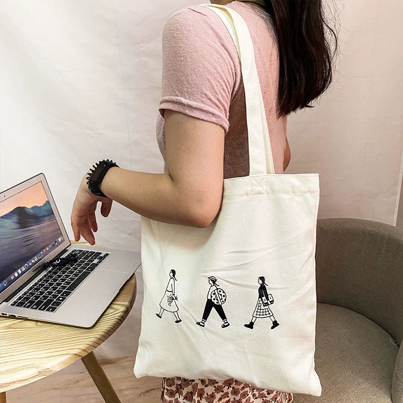 Artistic One-Shoulder Large Capacity Tote Canvas Bag