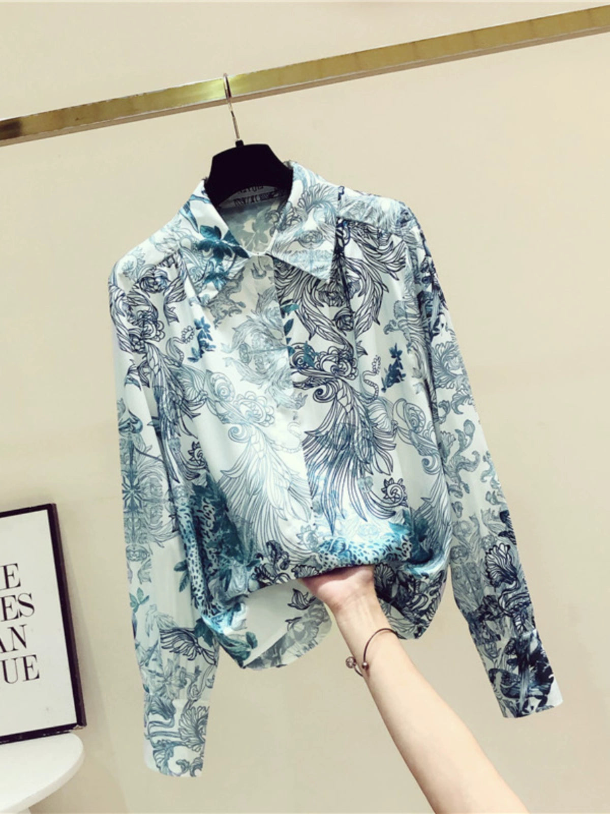 Fashion Floral Print Long Sleeve Loose Satin Silk Shirt