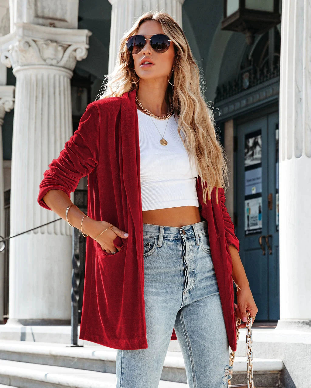 Lapel Long Sleeve Women's Fashion Coat Cardigan