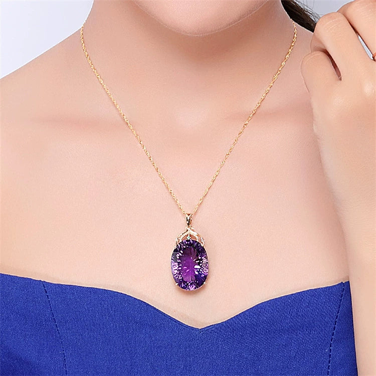 Korean Style 18K Gold Lvzuan Amethyst Cutting Female Pendant