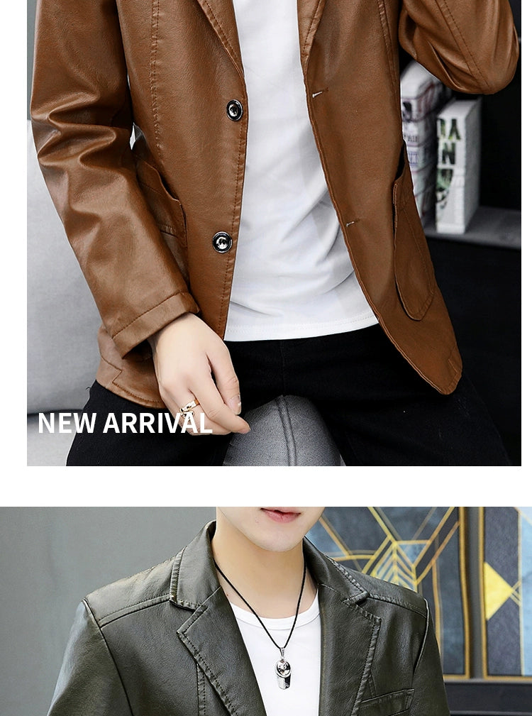 Men's Casual Business Motorcycle Leather Suit Jacket