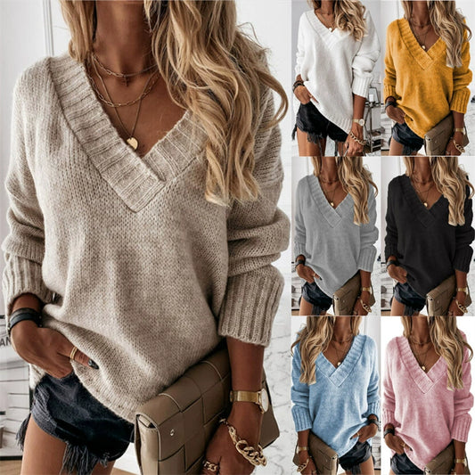 Winter Sweater V-neck Women Knit Tops