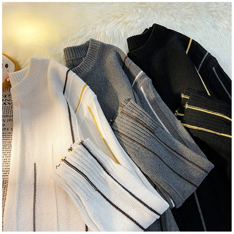 Color-Block Crew Neck Sweater Loose Ins Hong Kong Style Sweater