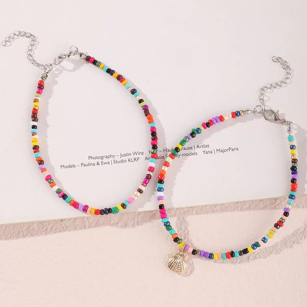 Cross-Border Bohemia Ethnic Style Color Bead Anklet Multi-Layer Hand-Woven Beads Ornament In Stock Ornament