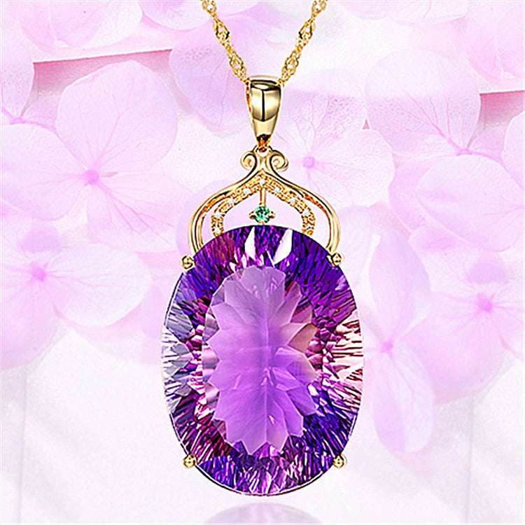 Korean Style 18K Gold Lvzuan Amethyst Cutting Female Pendant