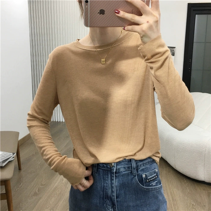 Simple Solid Color Long Sleeve Lightweight T-shirt