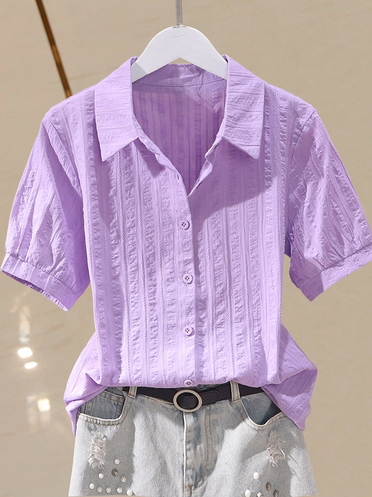 Professional Korean Style Fashion White Short-Sleeved Cotton Shirt