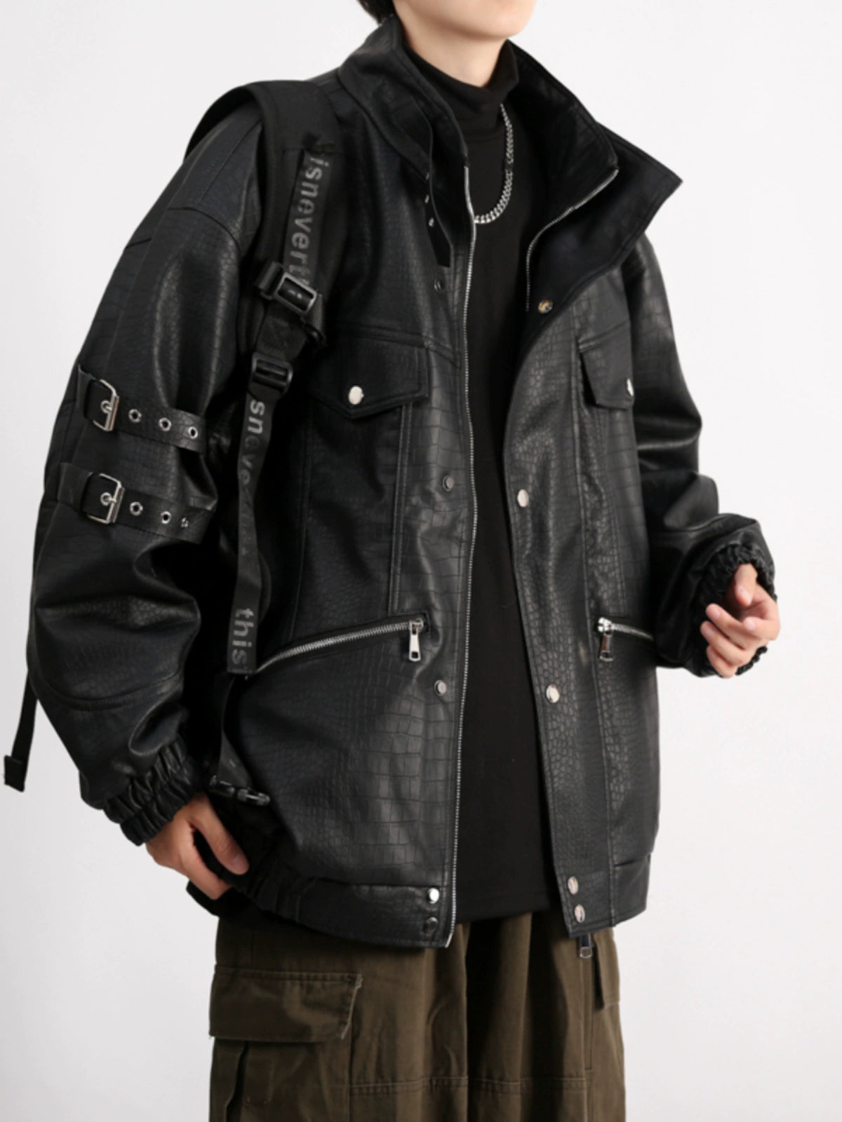 Mechanical Style Handsome Fancy Retro Leather Jacket Parka