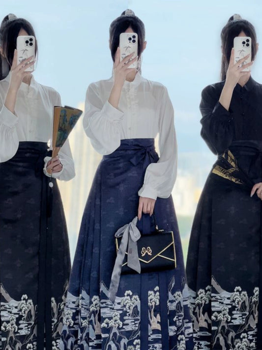 A Beautiful Land Ming Collar Daily Horse-Face Skirt Hanfu