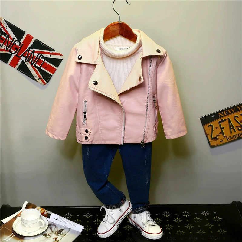 Spring and Autumn Korean Style PU Leather Lapel Fashion Baby Children's Clothing