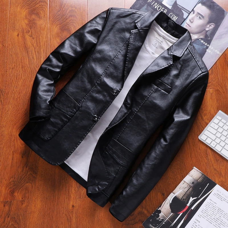 Spring Thin Casual Middle-Aged Suit Collar Leather Jacket