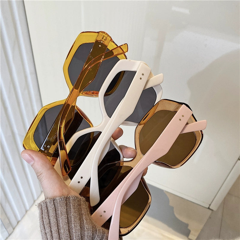 Fashion Style Super Cool Concave Shape Street Shot Sunglasses Stylish Big Rim round Face Face Small Jelly Color Fashionable Sun Glasses