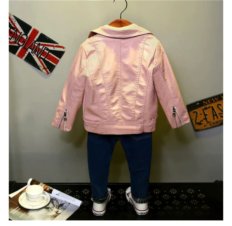 Spring and Autumn Korean Style PU Leather Lapel Fashion Baby Children's Clothing