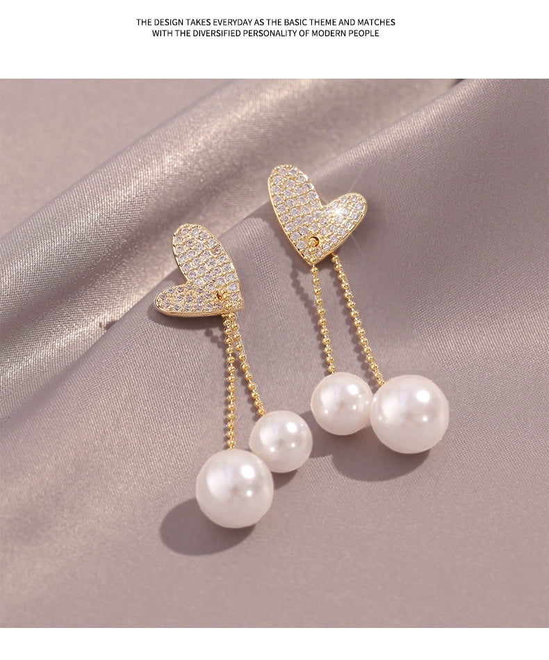 Light Extravagant Love Heart Niche Design Pearl Tassel Earrings