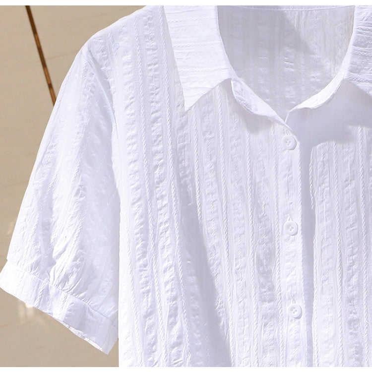 Professional Korean Style Fashion White Short-Sleeved Cotton Shirt