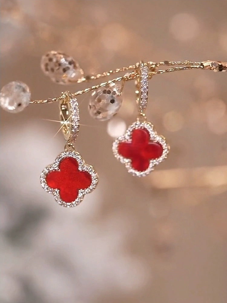 Classic Style Red Female Fashion Ear Jewelry Four-Leaf Clover