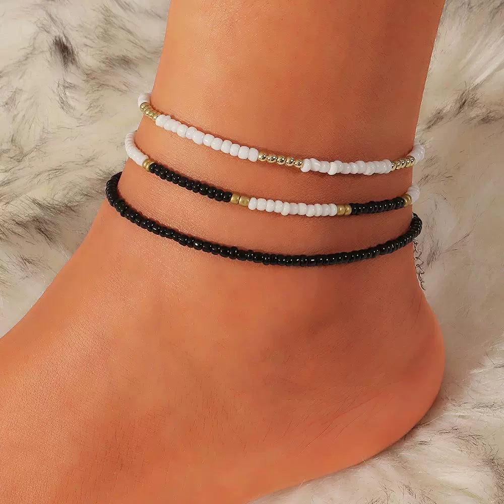 Cross-Border Bohemia Ethnic Style Color Bead Anklet Multi-Layer Hand-Woven Beads Ornament In Stock Ornament