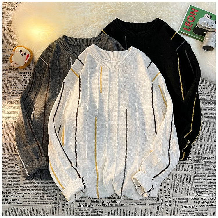 Color-Block Crew Neck Sweater Loose Ins Hong Kong Style Sweater