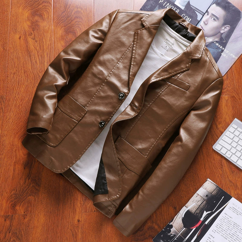 Spring Thin Casual Middle-Aged Suit Collar Leather Jacket