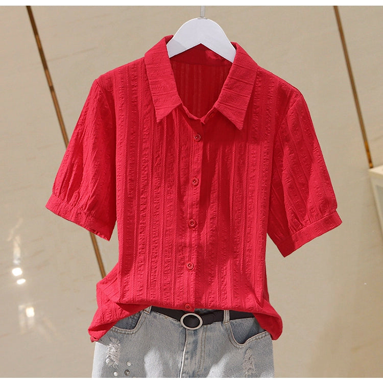 Professional Korean Style Fashion White Short-Sleeved Cotton Shirt