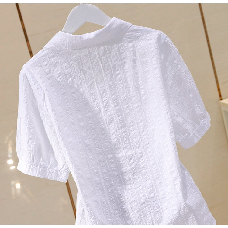 Professional Korean Style Fashion White Short-Sleeved Cotton Shirt