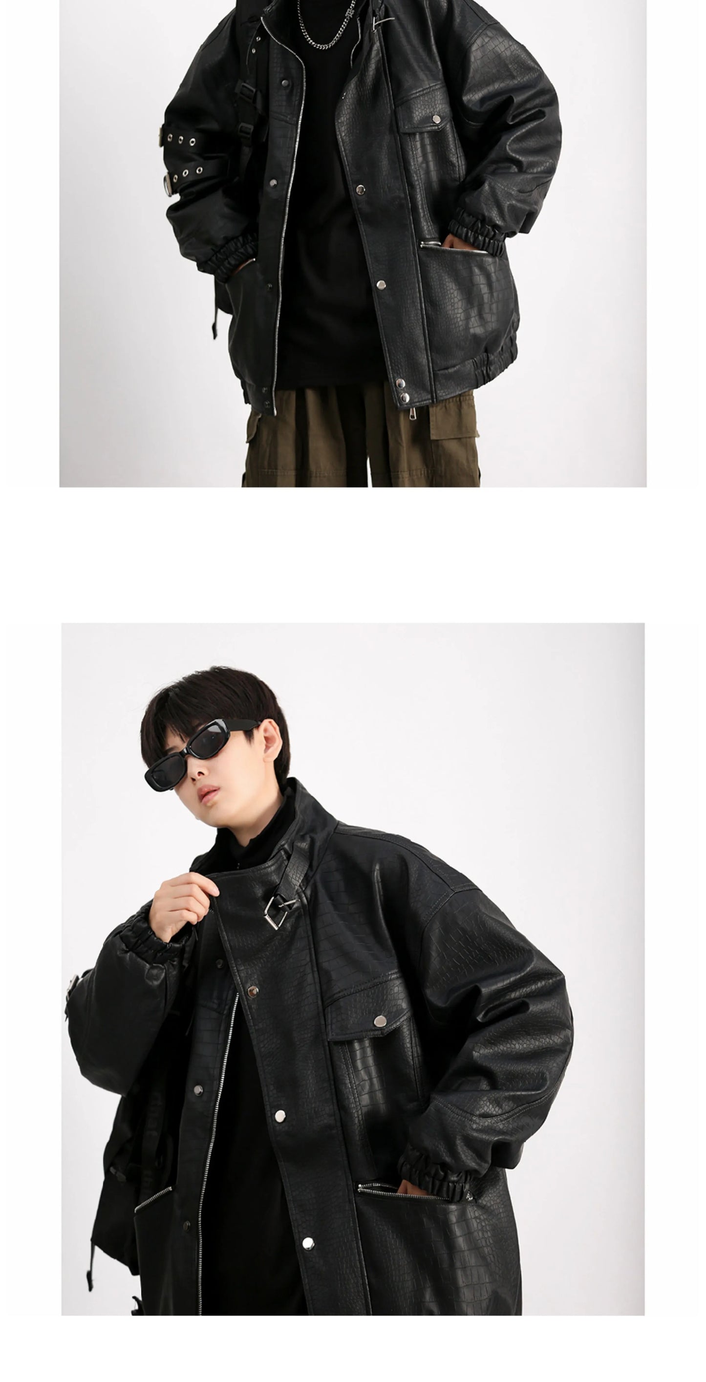 Mechanical Style Handsome Fancy Retro Leather Jacket Parka