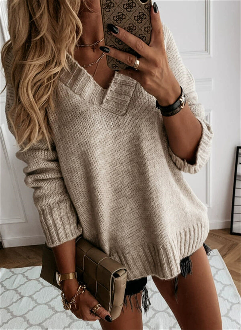 Winter Sweater V-neck Women Knit Tops