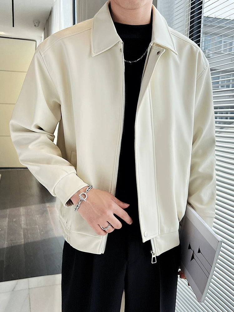 Fancy Lapel Short Jacket Handsome Disposable Leather Coat