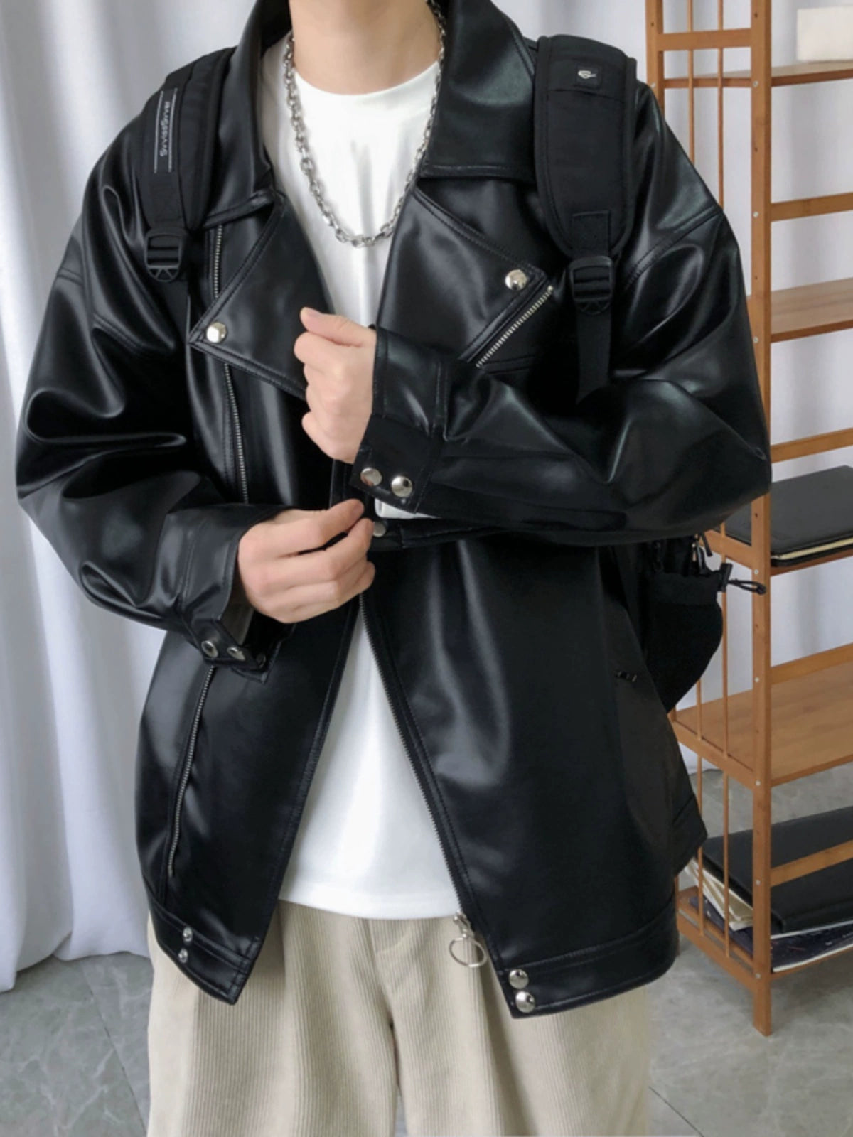 Jacket Handsome Pilot Loose Fashion Brand Lapel Leather Coat