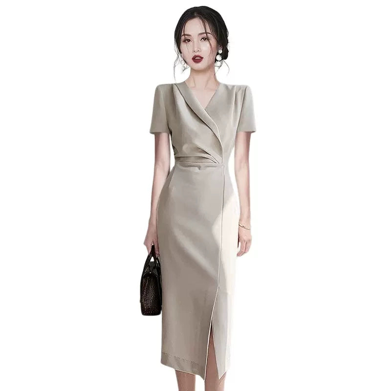 Western Style Exquisite Goddess Temperament Fashionable with Side-Slit Dress