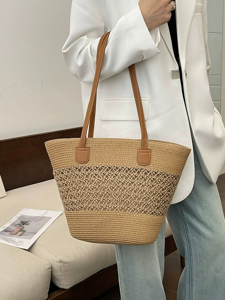 Women's French Shoulder Bag Work Clothing Straw Woven Bag