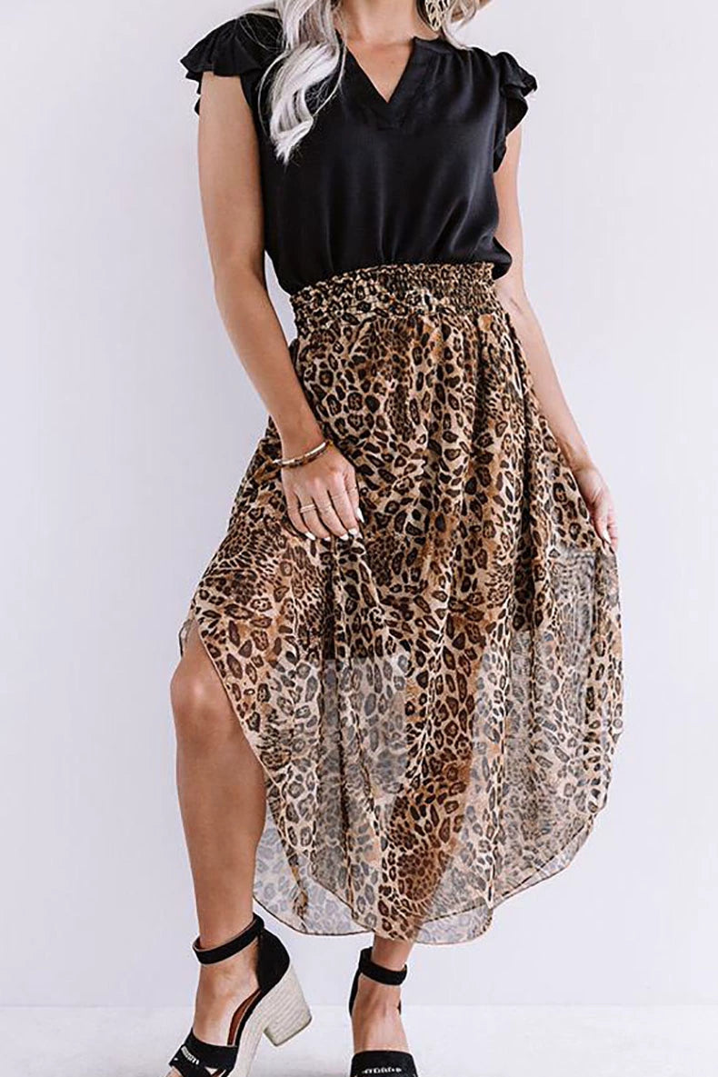 Leopard Print Print European and American Leisure High Waist Belly Contracting Skirt