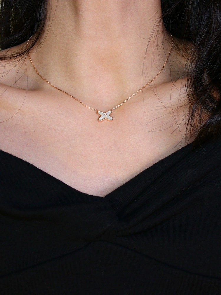 Niche Style Cross White Shell Mother and Daughter Rose Gold Necklace