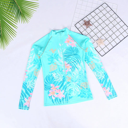 Small Discount Adult Women's Long Sleeves Surfing Sunscreen Swimsuit Beach Zipper Cardigan Quick-Drying Swimming Tops